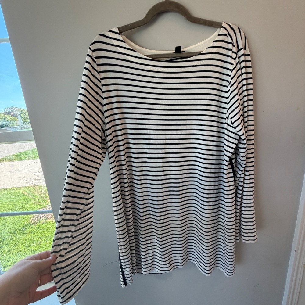 J Jill Wearever Striped Tunic Top Womens Large Tall Stretch Minimalist Nautical